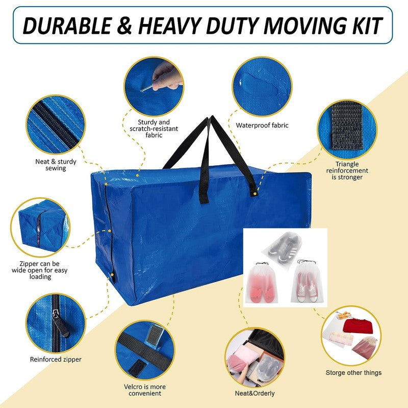 4 Packs Heavy Duty Extra Large Moving Bags with Backpack Straps & 6 Packs Shoe B4