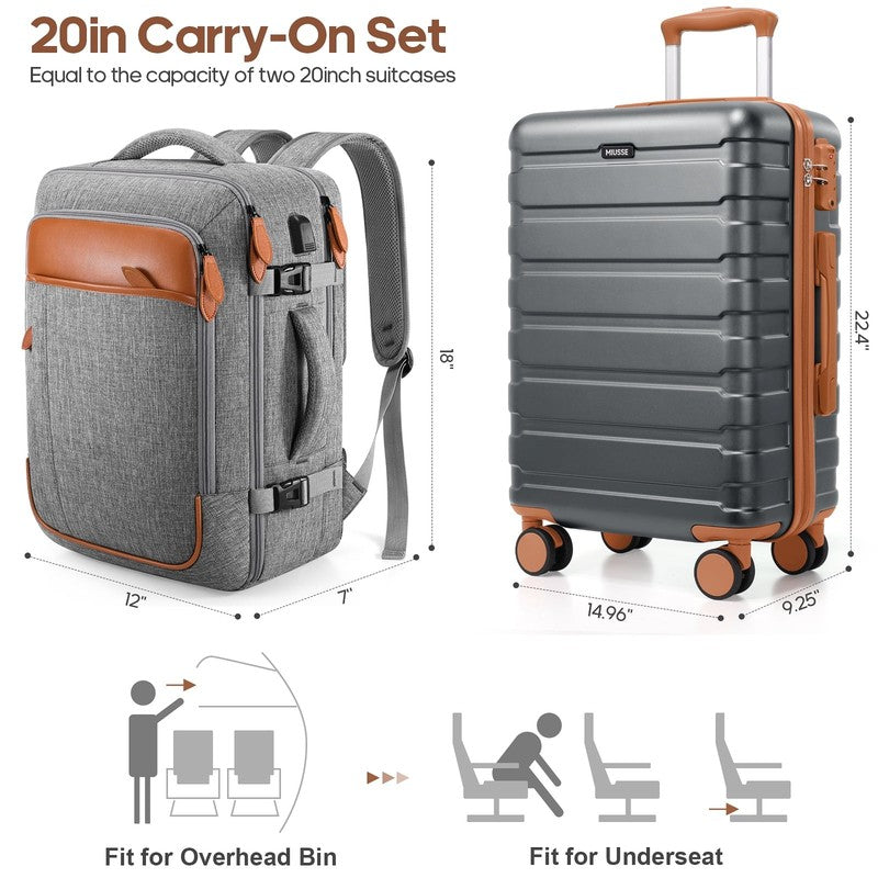 Carry on Luggage Set 3 Piece Hard Shell Luggage Sets with YKK Zipper Spinner Whe6