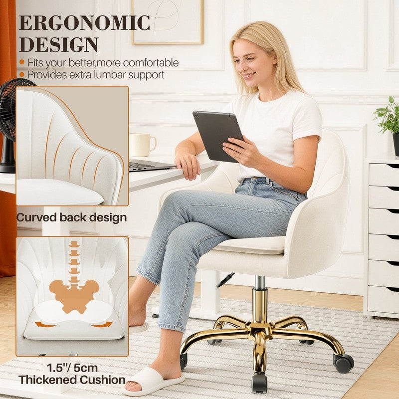 Office Desk Chair with Padded, Velvet Vanity Chair with Back and Wheels, Comfy H2