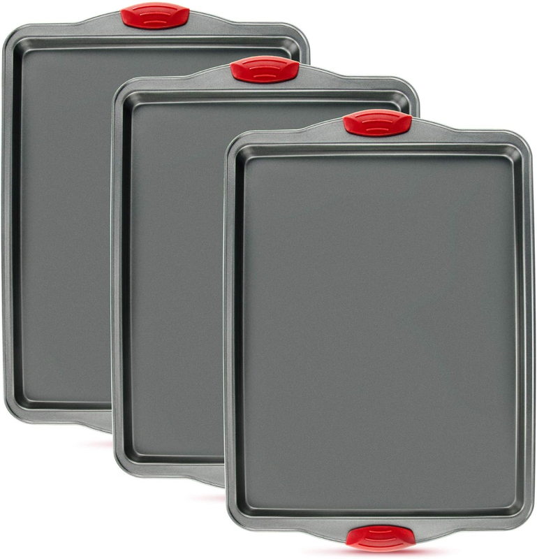 Nonstick Baking Sheet Set of 3 – Heavy Gauge Carbon Steel Cookie Trays, 7