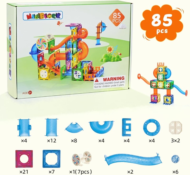 85PCS Marble Run Magnetic Tiles STEM Building Blocks Educational Toy Ages 5+6