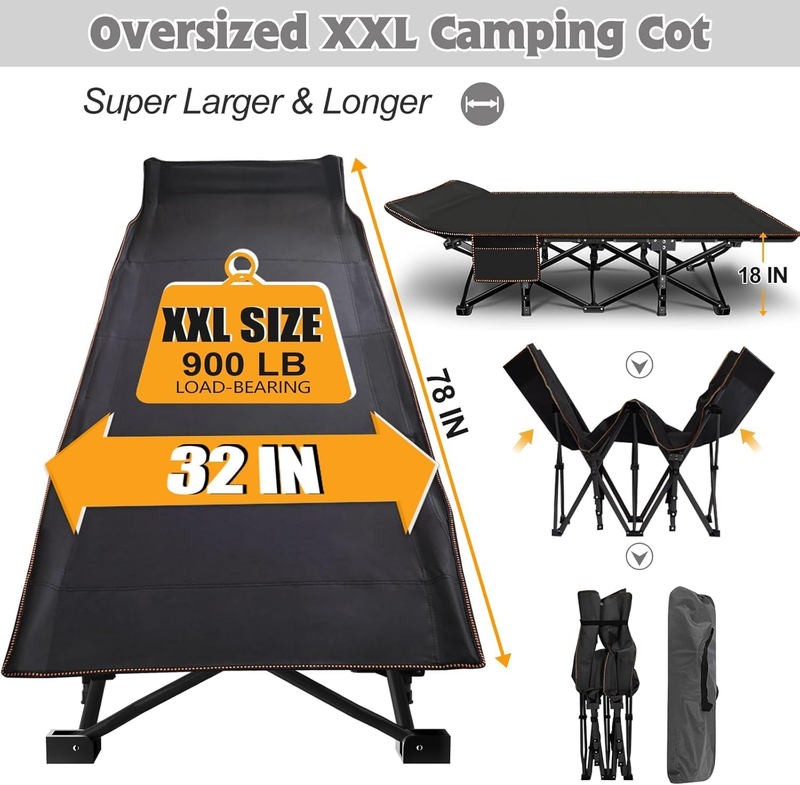 XXL Camping Cot 900LBS w/ 2" Memory Foam Mattress Heavy Duty 1200D OxfordWide7