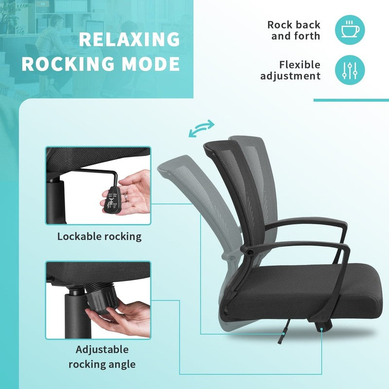 Office Chair Mid Back Swivel Lumbar Support Desk Chair, Height Adjustable Comput6