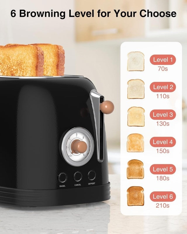 Retro 2-Slice Toaster Black - Wide Slots, Bagel, Cancel, Defrost, 6 Shade3