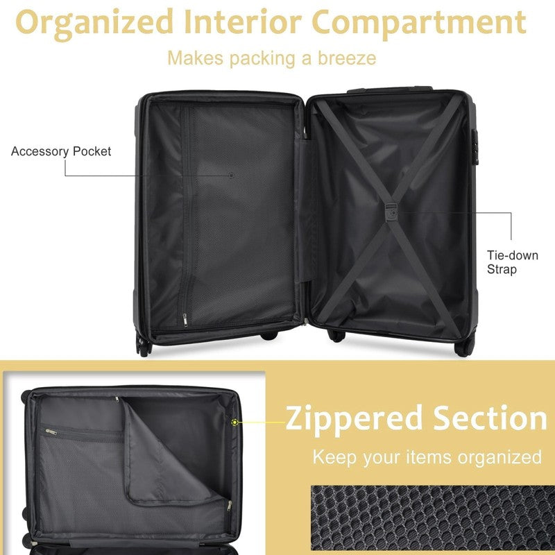 Carry on Luggage 24 Inch, ABS+PC Lightweight 65L Capacity Hardshell Suitcase wit5