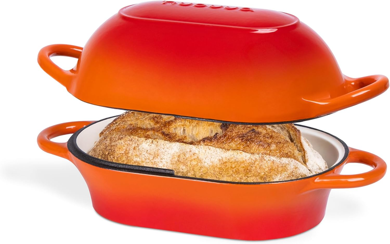 Cast Iron Dutch Oven Bread Loaf Pot 24x16cm Nonstick Orange0
