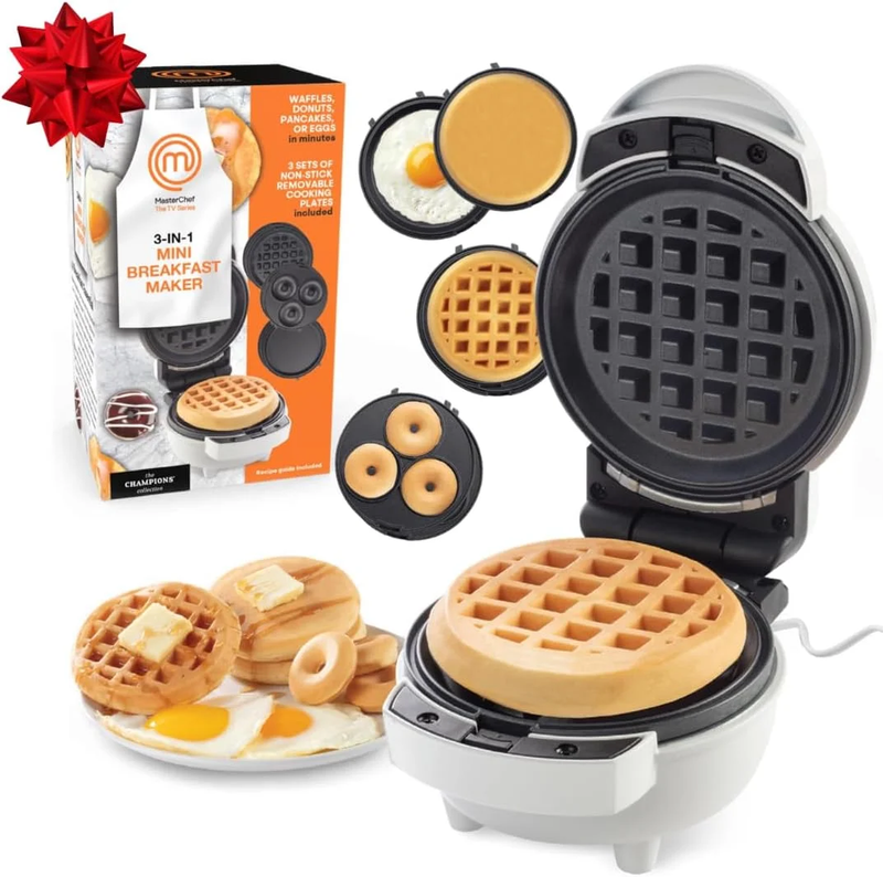 3 In 1 Mini Breakfast Maker  Make Eggs, Pancakes, Donuts, & Waffles and More in 5
