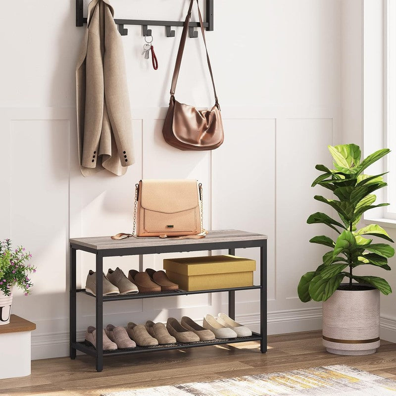 Shoe Bench 3 Tier Rack Industrial Organizer Greige Entryway3