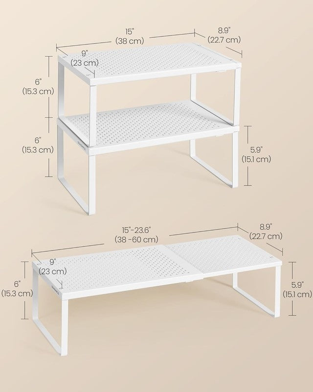 Spice Racks 2 Pack Expandable Kitchen Countertop Shelves Small Organizers White5