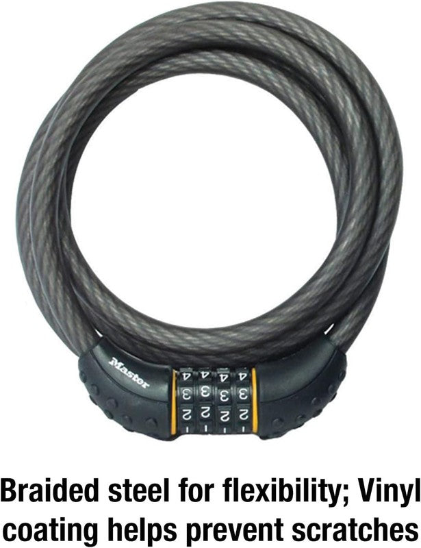 Cable Lock, Set Your Own Combination Bike Lock, 6 Ft. Long, Black, 8122D4