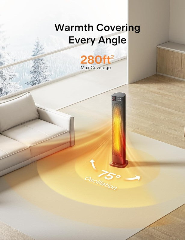 30” Ceramic Tower Space Heater with Adjustable Thermostat for Large Room, 75° Os4