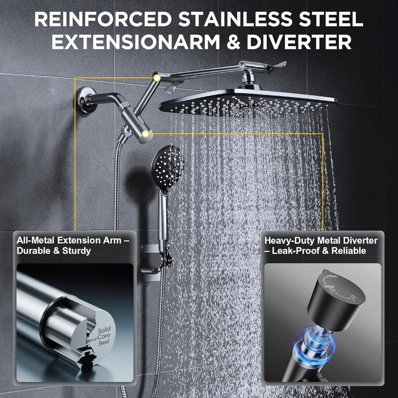 Wide High Pressure Rain Shower Head with Handheld, Handheld Shower Heads with Mu5