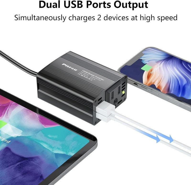 150W Power Inverter 12V DC to 110V AC with Dual USB Car Charger for Laptop5