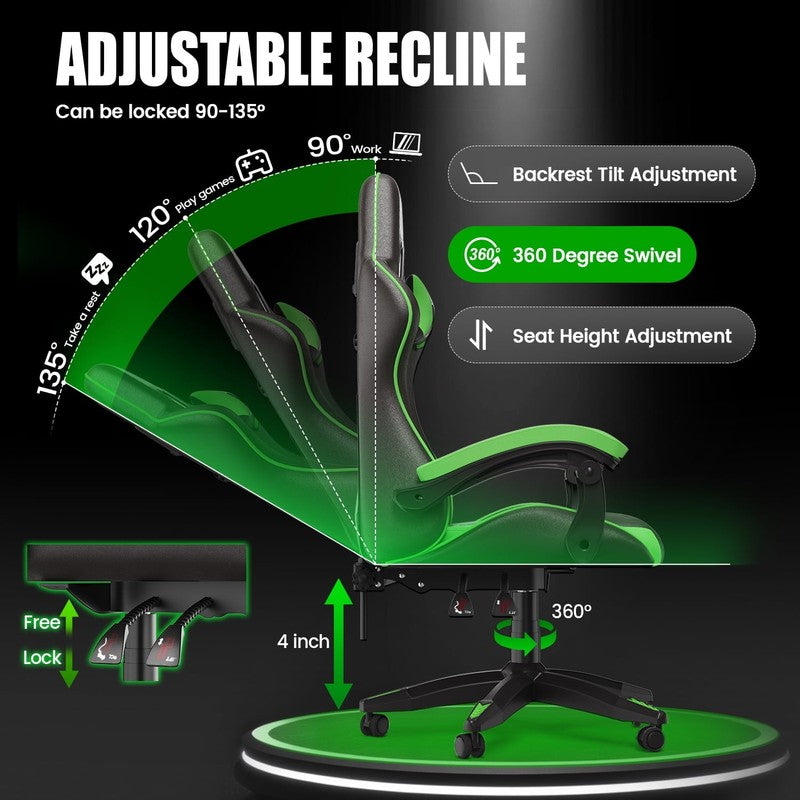 Gaming Chair PU Leather Adjustable Headrest & Lumbar Support, Green7