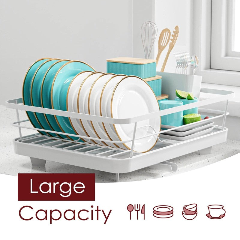 Large Compact Dish Drying Rack for Kitchen Counter White3