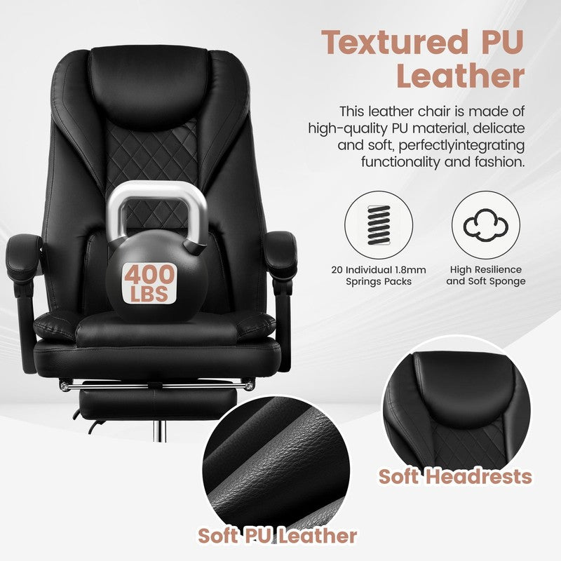 Executive Office Chair, Big and Tall Office Chair with Footrest Reclining Faux L7