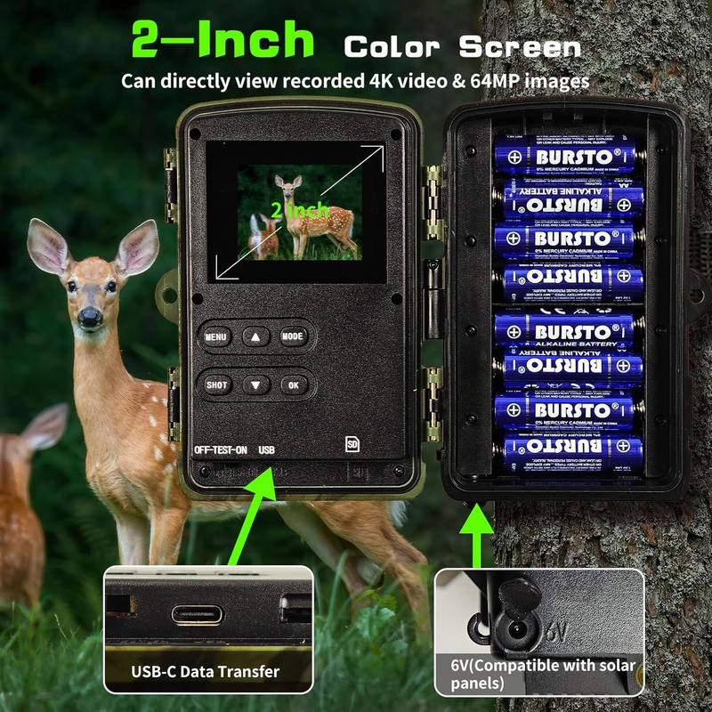 4K 48MP WiFi Trail Camera 0.1S Trigger Night Vision Waterproof IP66 120° BT6