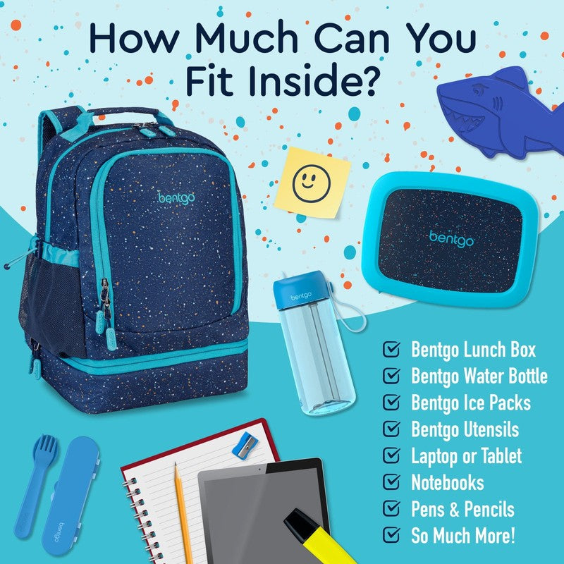 Kids 2 in 1 Backpack Insulated Lunch Bag Confetti Edition Abyss Blue School Trav3