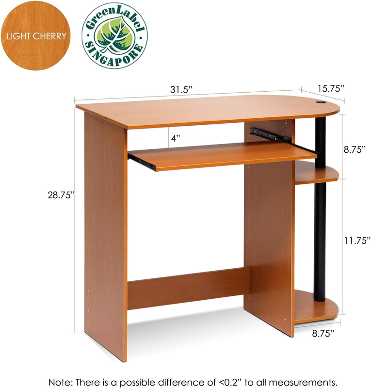 Simplistic Easy Assembly Computer Desk, with Keyboard Tray, Light Cherry/Black2