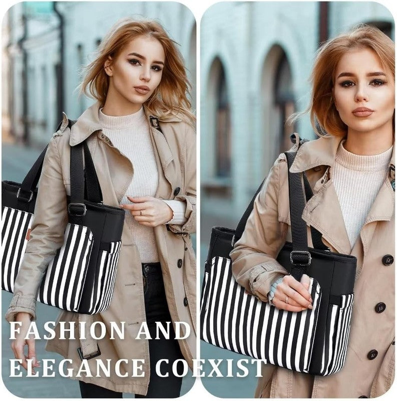 Large Insulated Lunch Bag for Women Leakproof 12L Cooler Tote Black Stripes4