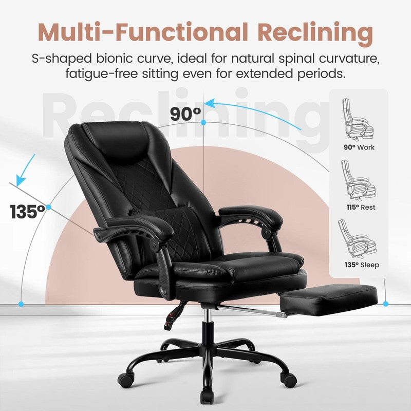 Executive Office Chair, Big and Tall Office Chair with Footrest Reclining Faux L6