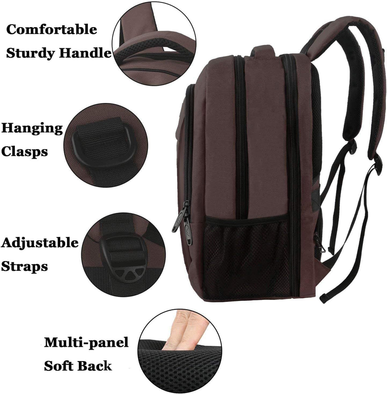 17.3" Extra Large Laptop Backpack TSA Travel Anti Theft Bag Brown5