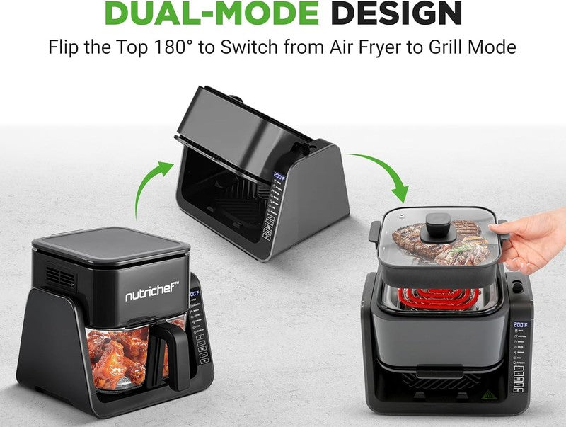 4QT Air Fryer & Grill 7-in-1 w/ Transparent Bowl Black Glass Cooking3