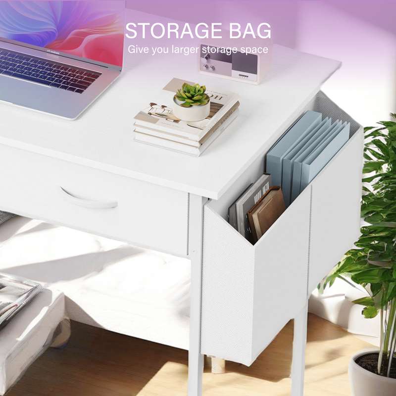 32" Small Desk w/ Fabric Drawers & Storage Bag Vanity/Computer Desk White5