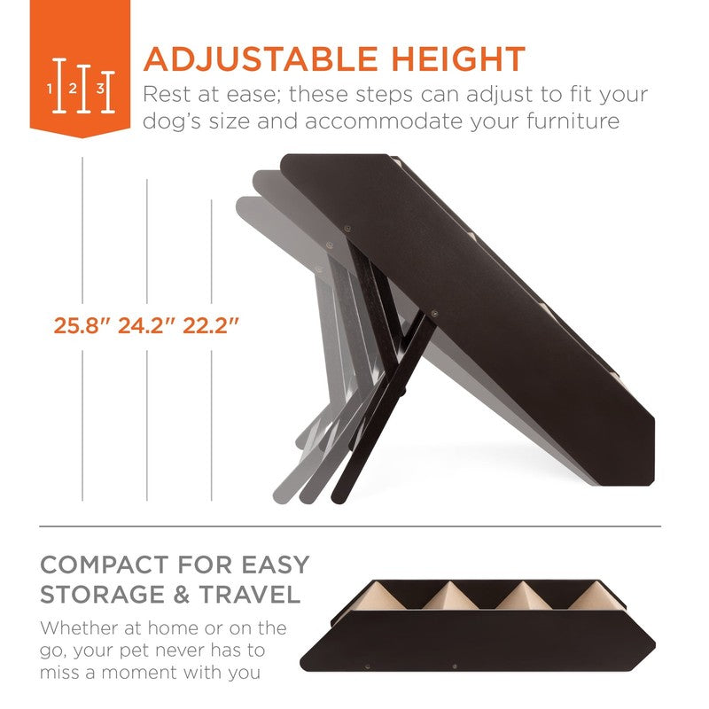4 Step Foldable Adjustable, Wide Wooden Carpeted Pet Stairs for Injured, Elderly2