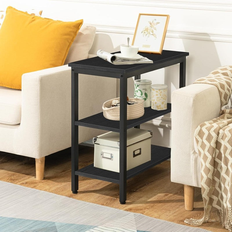 Rustic 3 Tier End Table Nightstand Narrow Side Table Industrial Black5