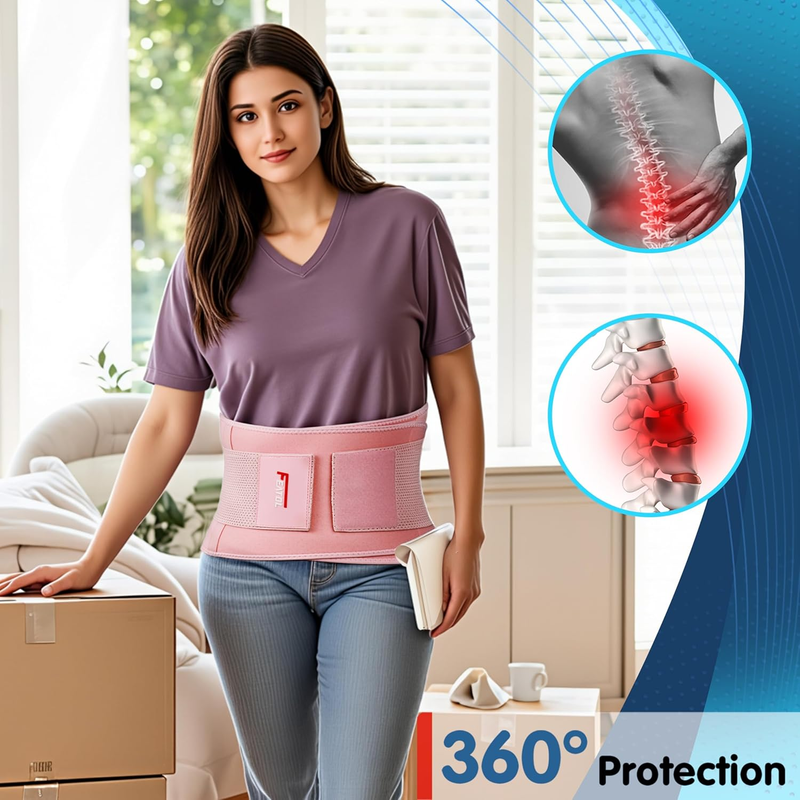 Back Brace Lumbar Support Belt Lower Back Pain Relief Pink L/XL4