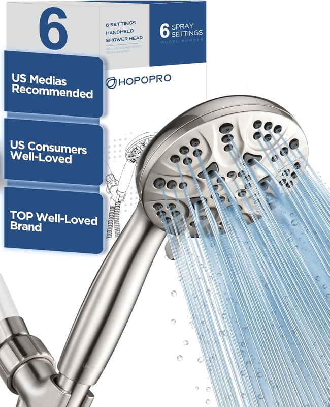 6 Mode High Pressure Handheld Shower Head Set w/ Hose Bracket Tape Washer Chrome8