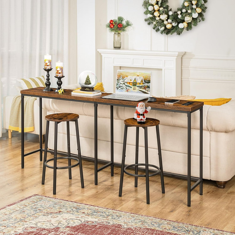 Bar Stools, Set of 2 Bar Chairs, Kitchen round Height Stools with Footrest, Brea7