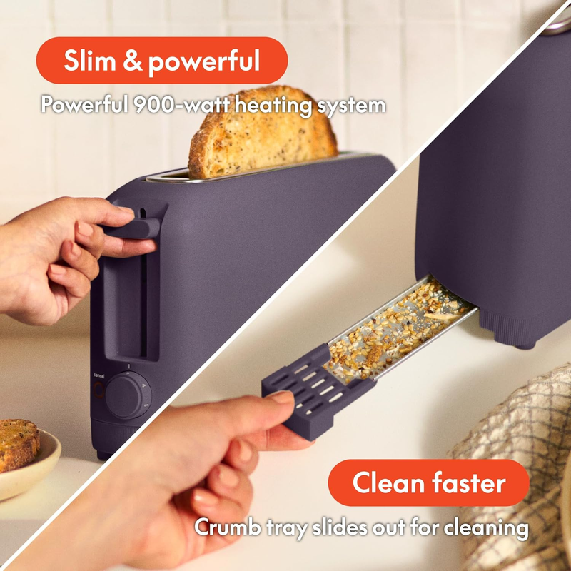 2 Slice Slim Toaster 10” Long Slot 6 Shade Control Anti Jam Auto Shutoff Plum4