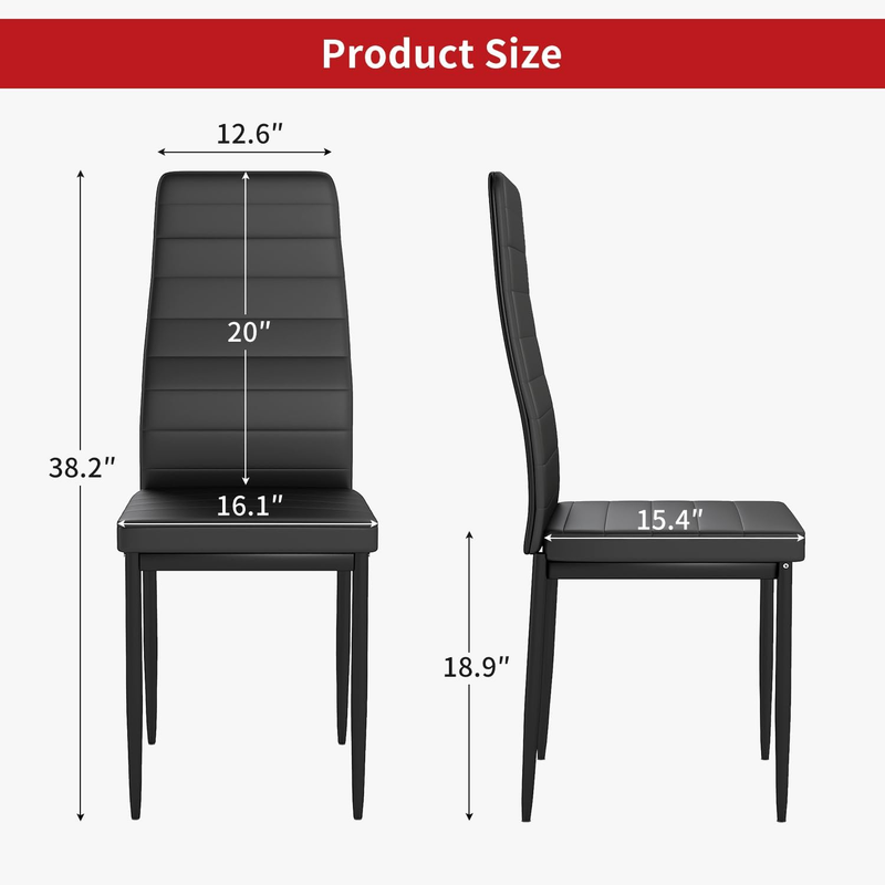 Set of 4 Dining Chairs Black Upholstered Faux Leather Dining Room Easy Assembly2