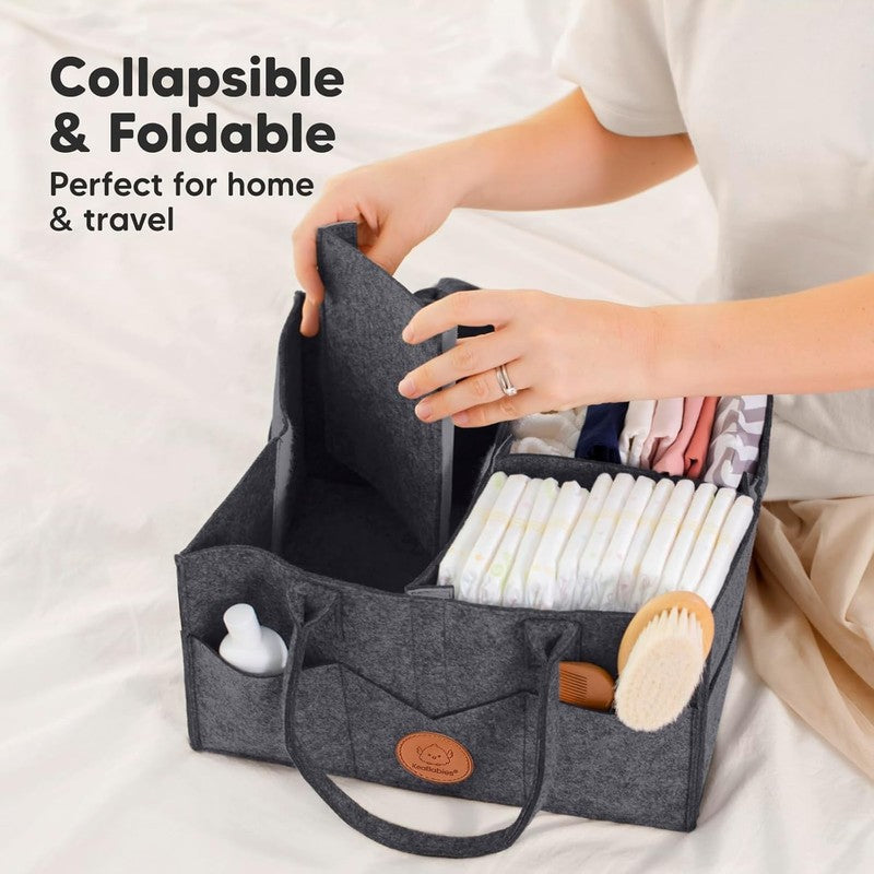 Baby Diaper Caddy Organizer w/ Handle, Portable Nursery & Car Storage Gray4