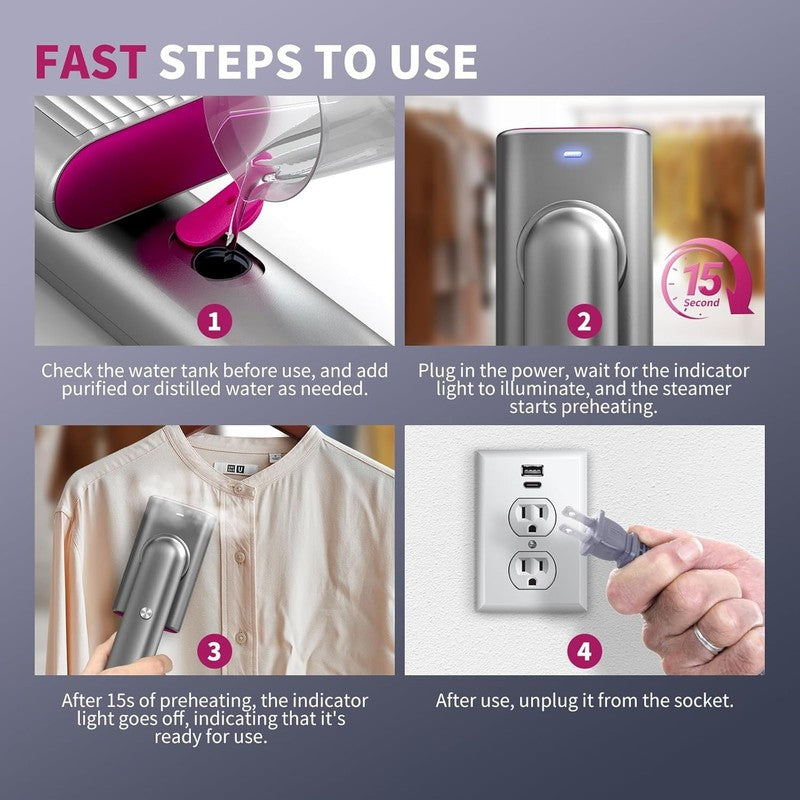 Portable Handheld Garment Steamer, Fast Heat-Up, Travel-Friendly 70ml Tank5
