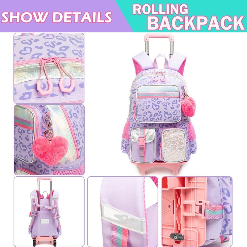 Kids Rolling Backpack for School Girls with Wheels, Wheeled Luggage with Wheels4