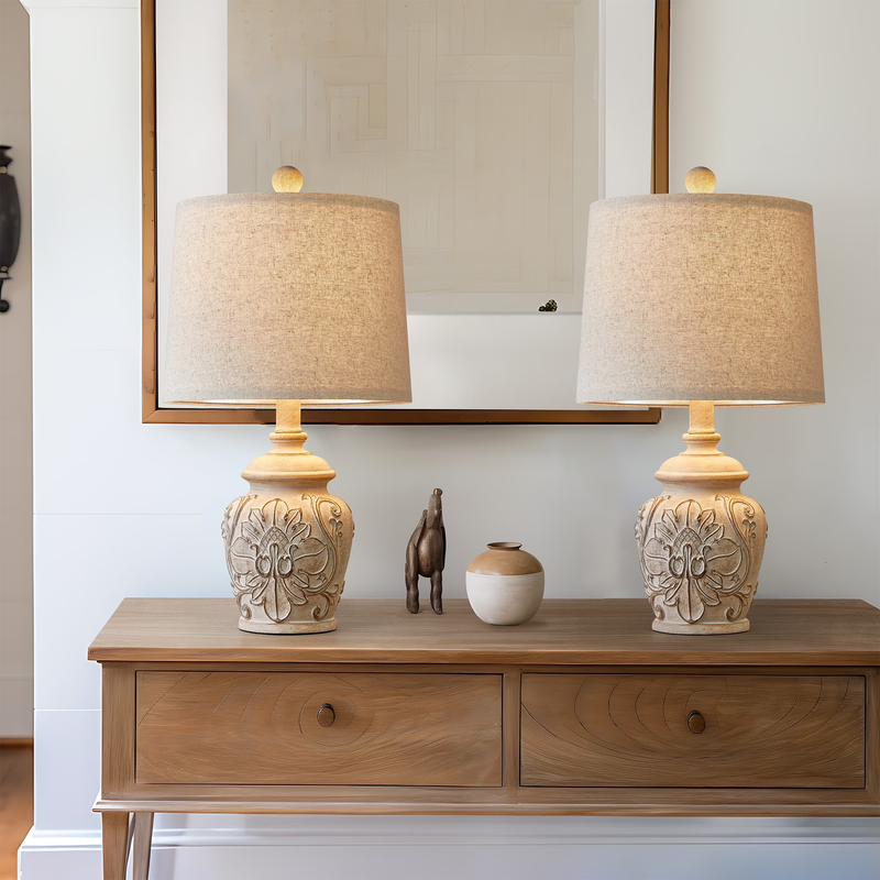 Set of 2 18.75" Rustic Retro Farmhouse Table Lamps Resin for Bedroom9