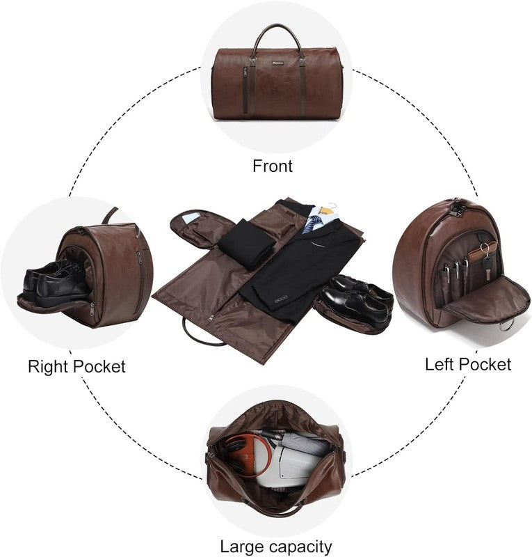 Leather Garment Duffle Bag Brown Waterproof Suit Travel Carry On Business4