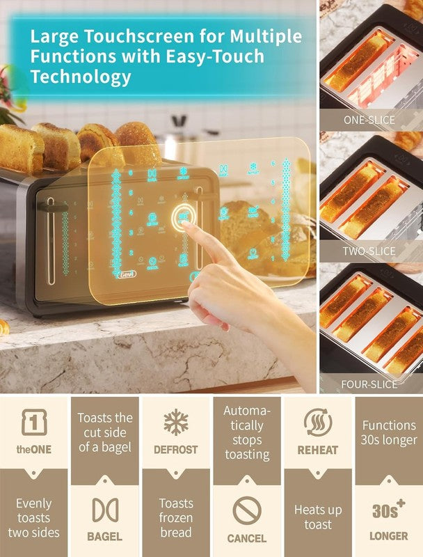 4 Slice Toaster LED Touchscreen - Dual Controls, Bagel, Defrost, 6 Shades1