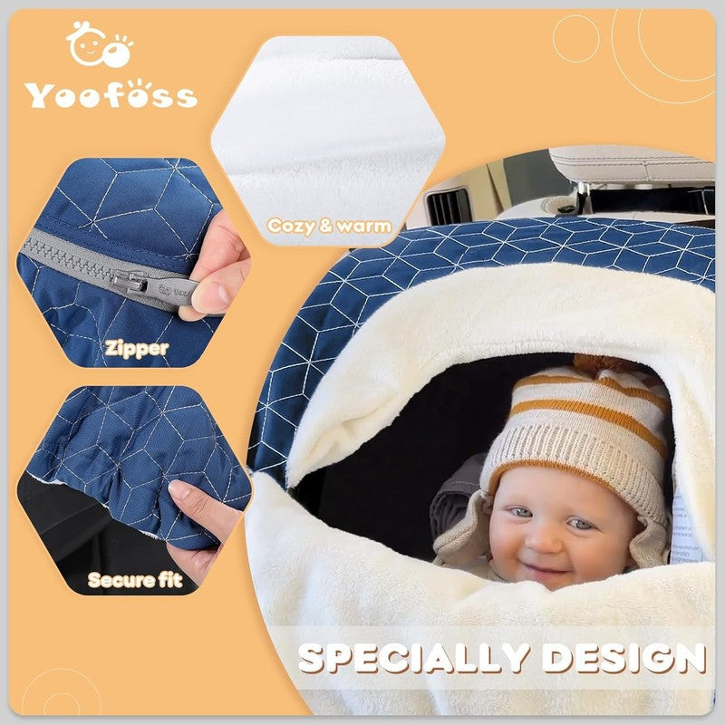 Winter Baby Car Seat Cover, Plush Fleece Canopy for Infants, Blue2