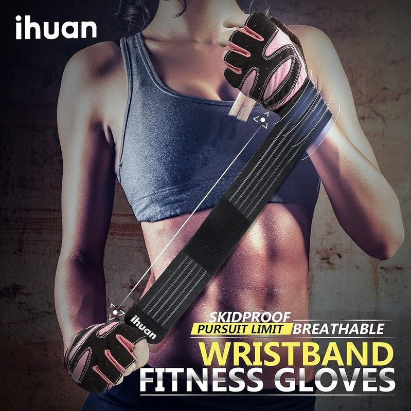 Ventilated Weightlifting Gloves with Wrist Wrap Support for Men and Women Pink5
