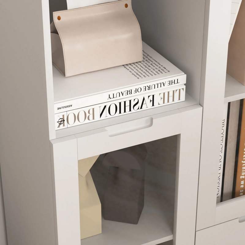 Storage Cabinet with Glass Doors and Drawer, Adjustable Shelves, White11