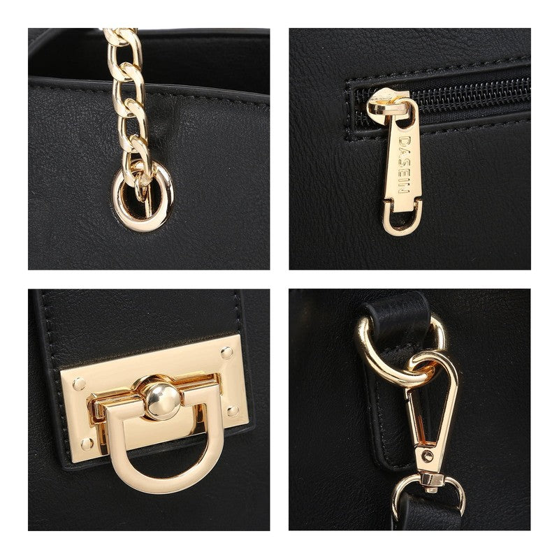 Women Hobo Bag Vegan Leather Tote Chain Shoulder Satchel Bag with Clutch2