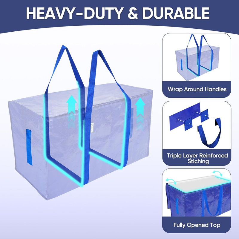 6 Pack Extra Large Heavy Duty Moving Bags Zipper Storage Totes Blue1
