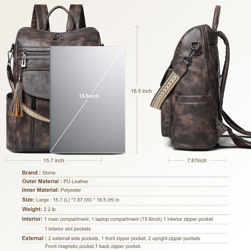 Women Laptop Backpack 15.6" Leather Travel Work Water Resistant Coffee2