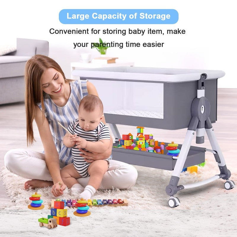 Liyufly 4 in 1 Baby Bassinet Gray Bedside Crib w/ Storage, Wheels, Changer7