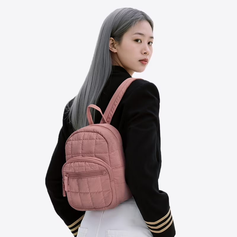 Water Resistant Quilted Puffer Backpack Purse Dark Pink Women3