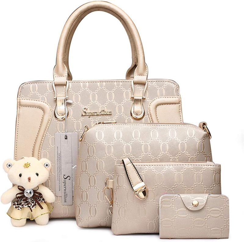 Women Fashion Handbag Set 4PCS Tote Shoulder Top Handle Satchel Purse10
